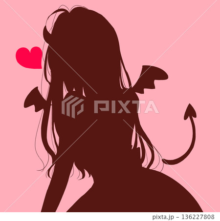 ロングヘアのセクシーな女性 小悪魔 シルエット ロングヘアのセクシーな女性 小悪魔 シルエット 136227808