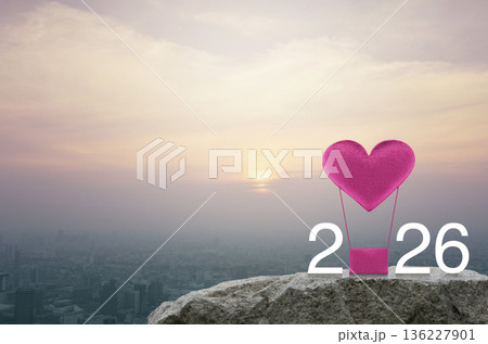 Happy new year and Valentines day 2026 concept Happy new year and Valentines day 2026 concept 136227901