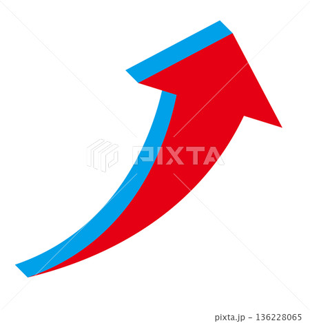 右肩上がりのシンプルな矢印のイラスト　白背景 136228065