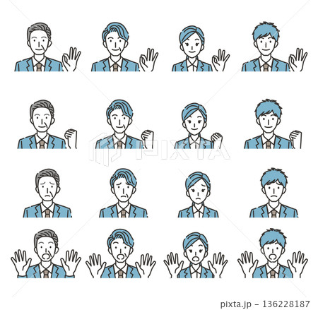 社長・上司・部下の感情とポーズのイラストセット 136228187