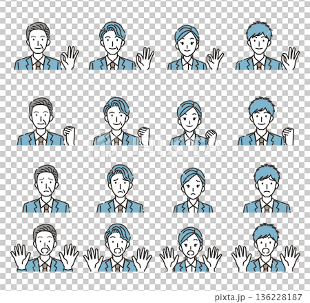 社長・上司・部下の感情とポーズのイラストセット 136228187