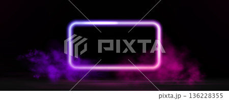 Neon frame with glowing pink and purple light effects, futuristic portal gateway, vibrant smoke and LED illumination. abstract vector frame composition. 136228355