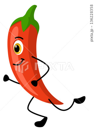 Running hot pepper. Chili healthy vegetable mascot Running hot pepper. Chili healthy vegetable mascot 136228358
