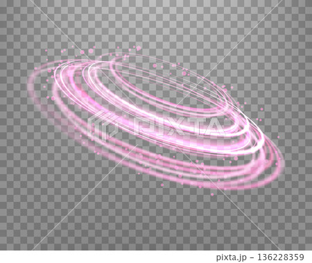Glowing pink magic rings. Dynamic orbital flare halo ring. Neon realistic energy swoosh swirl. Abstract light effect on a transparent background. Vector illustration. Glowing pink magic rings. Dynamic orbital flare halo ring. Neon realistic energy swoosh swirl. Abstract light effect on a transparent background. Vector illustration. 136228359