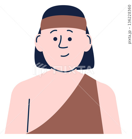 Primeval man portrait. Person in prehistoric clothes. Caveman character Primeval man portrait. Person in prehistoric clothes. Caveman character 136228360