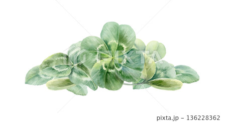 Triangular clover sprig featuring lucky four leaf clover,celebrating Irish traditional Saint Patricks Day.Watercolor for holiday designs,greeting cards,cultural holidays,celtic weddings Triangular clover sprig featuring lucky four leaf clover,celebrating Irish traditional Saint Patricks Day.Watercolor for holiday designs,greeting cards,cultural holidays,celtic weddings 136228362