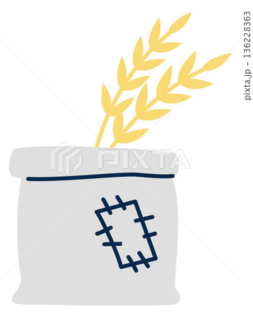 Wheat sack color drawing with golden crop ears 136228363