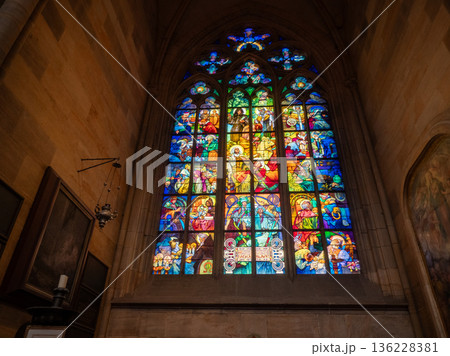 St. Vitus Cathedral located within the Prague Castle complex in Prague, Czech Republic.  136228381