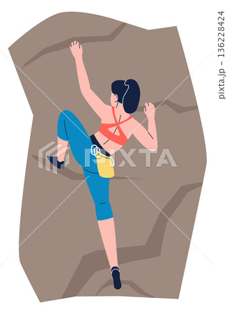 Bouldering woman color icon. Climber training exercise Bouldering woman color icon. Climber training exercise 136228424