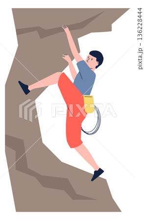 Mountaineering man. Extreme activity hobby color icon 136228444