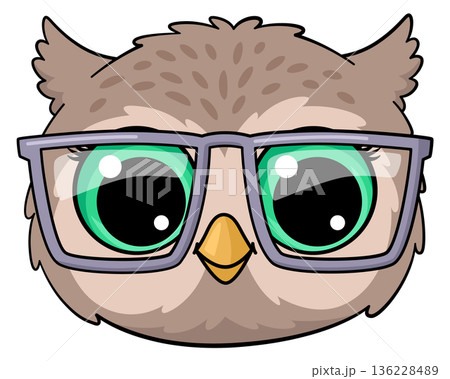 Wise owl portrait. Cartoon wild bird in glasses 136228489
