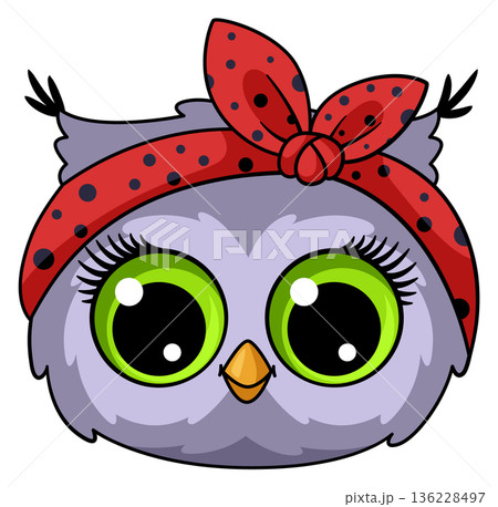 Stylish owl girl head in cute red hairband Stylish owl girl head in cute red hairband 136228497