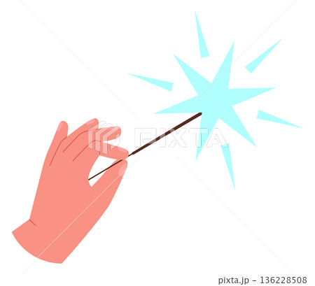 Magic wand sparkle in human hand. Wizard miracle Magic wand sparkle in human hand. Wizard miracle 136228508