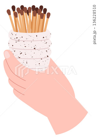 Hand hold matches. Wooden sticks color icon 136228510