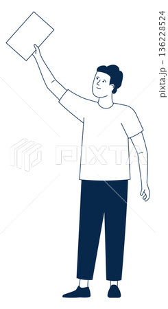 Democratic decision. Young man voting with white paper 136228524