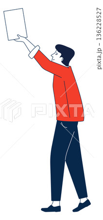 Man hold paper sheet. Voting process icon 136228527