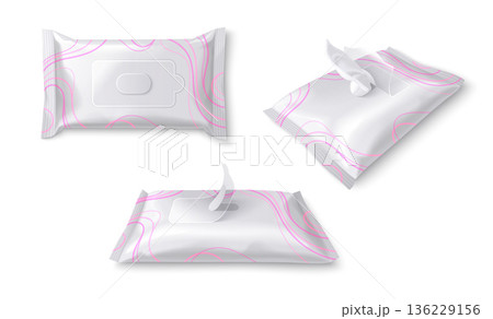 White wet wipe package mockup, 3d realistic White wet wipe package mockup, 3d realistic 136229156