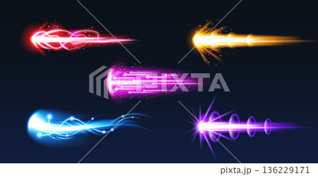 Cartoon fire blast effect, glowing energy trails 136229171