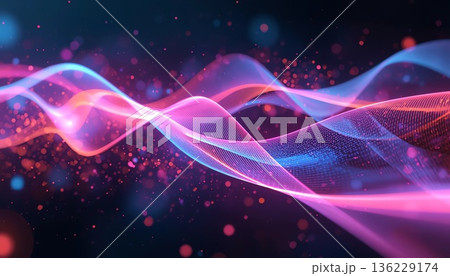 Abstract futuristic background with blurry glowing wave and neon lines Abstract futuristic background with blurry glowing wave and neon lines 136229174