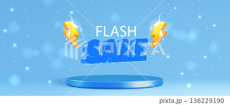 Flash sale podium with electric lightning Flash sale podium with electric lightning 136229190