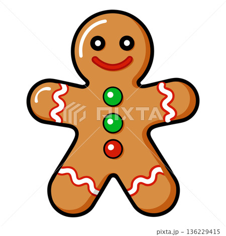 Cheerful Gingerbread Man Illustration for Festive Holiday Season Celebrations Cheerful Gingerbread Man Illustration for Festive Holiday Season Celebrations 136229415