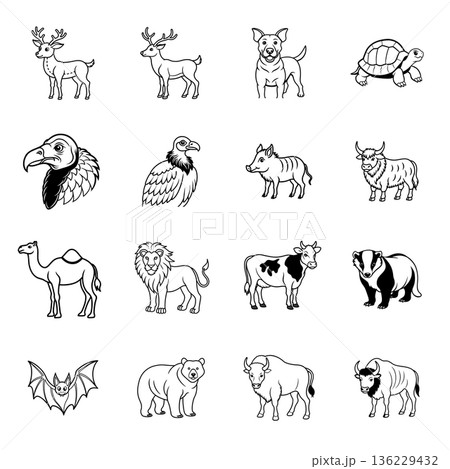 Collection of different animal icons in black and white style 136229432