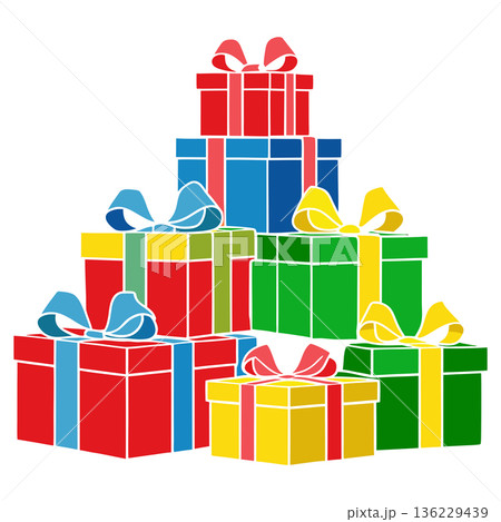 Colorful Stack of Christmas Gifts Festive Holiday Celebration Illustration 136229439