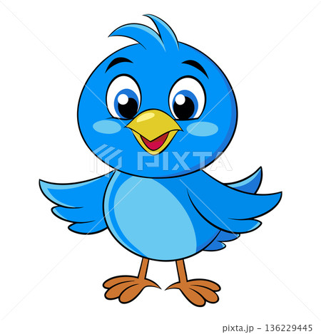 Cute blue bird cartoon character illustration on white background Cute blue bird cartoon character illustration on white background 136229445