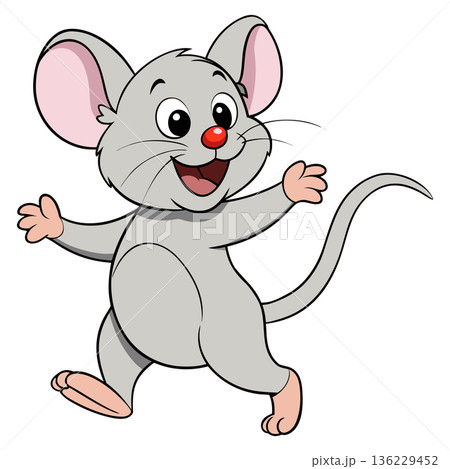 Cute Cartoon Mouse Character Cheerful Expression with Open Arms Running 136229452