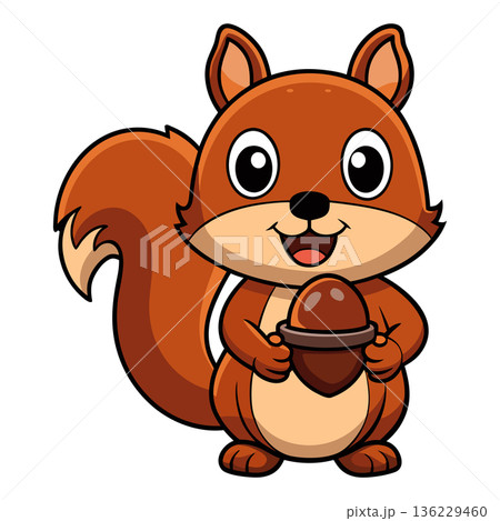 Cute Cartoon Squirrel Holding Acorn Isolated on White Background Vector Illustration Cute Cartoon Squirrel Holding Acorn Isolated on White Background Vector Illustration 136229460