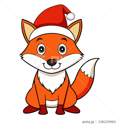 Cute Christmas Fox Cartoon Illustration Vector Graphic Isolated on White Cute Christmas Fox Cartoon Illustration Vector Graphic Isolated on White 136229462