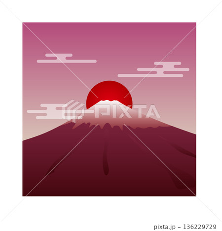 富士山　赤富士　イラスト 136229729