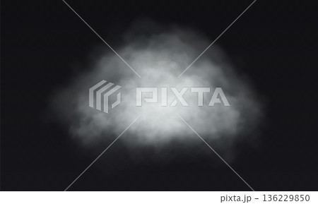 Vector white cloud. Fog smoke effect on transparent dark background. Vector white cloud. Fog smoke effect on transparent dark background. 136229850