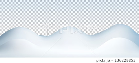 3d white snow hill vector on transparent background. Winter scene landscape . White blue ice mound. 136229853