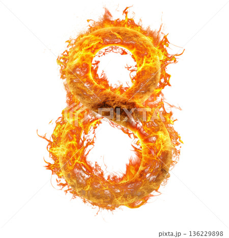 A glowing number created entirely from realistic fire flames  136229898