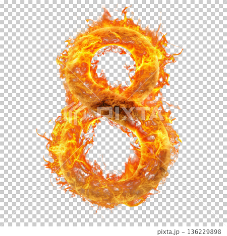 A glowing number created entirely from realistic fire flames  136229898
