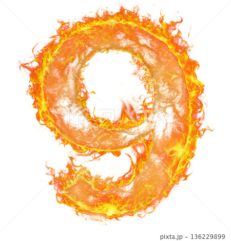 A glowing number created entirely from realistic fire flames  136229899