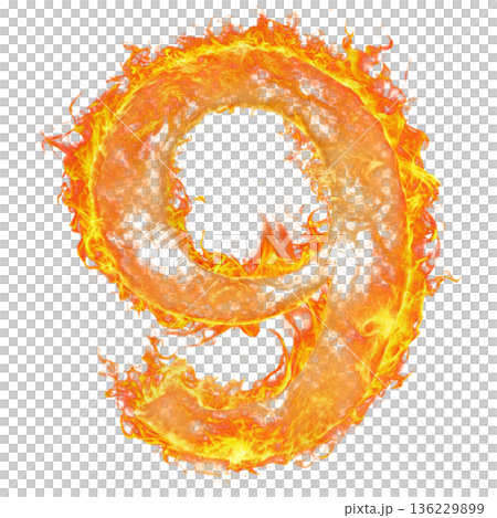A glowing number created entirely from realistic fire flames  136229899