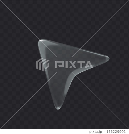 3d glass icon cursor on dark transparent background. Arrow shape vector element. 136229901