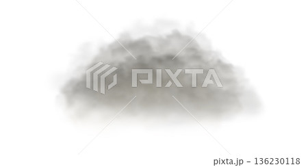 Grey fog cloud on white background. Smog realistic effect. 136230118