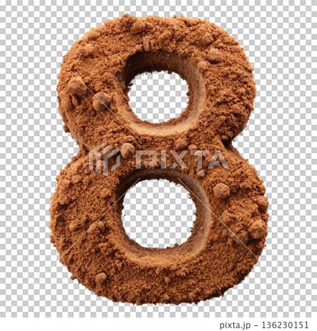 A highly detailed number sculpted entirely from natural brown soil and earth 136230151