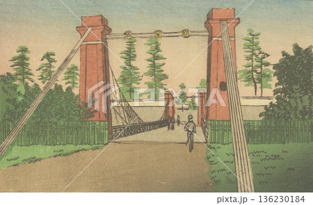 明治時代の東京:井上安治(1864-1889)「吹上釣橋」 明治時代の東京:井上安治(1864-1889)「吹上釣橋」 136230184