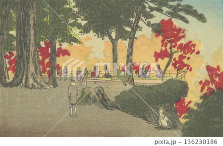 明治時代の東京：井上安治(1864-1889)「滝ノ川紅葉」 136230186