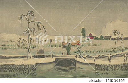 明治時代の東京：井上安治(1864-1889)「池の端雪」 136230195