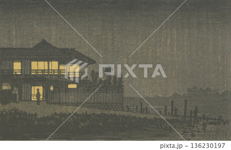 明治時代の東京：井上安治(1864-1889)「今戸有明楼」 136230197