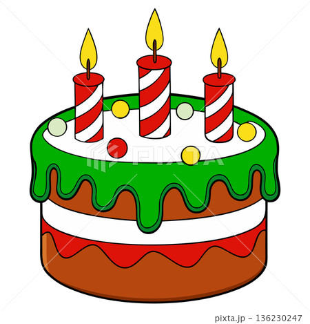 Delicious festive birthday cake with candles and colorful decorations vector illustration Delicious festive birthday cake with candles and colorful decorations vector illustration 136230247