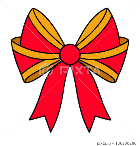 Festive Red and Gold Ribbon Bow for Holiday Celebrations and Gifts 136230286