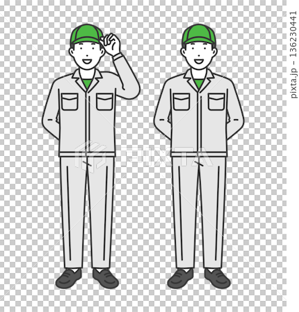 Pose pattern, work clothes for men with hat 136230441