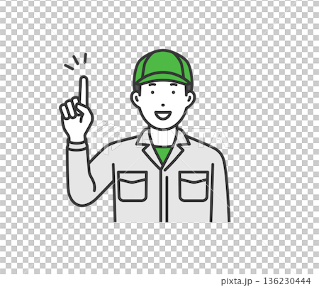 Pointing, work clothes man with hat Pointing, work clothes man with hat 136230444