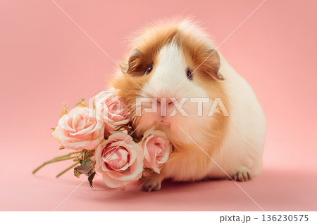 花束をくわえたモルモットのバレンタインと記念日のかわいい写真 花束をくわえたモルモットのバレンタインと記念日のかわいい写真 136230575